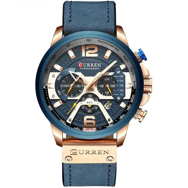 Mandotos Tactical Elegance Leather Watch with black strap and round dial, showcasing a stylish and functional design.