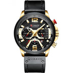 Mandotos Tactical Elegance Leather Watch with black strap and classic round dial, showcasing sophisticated design and durable craftsmanship.