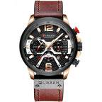 Mandotos Tactical Elegance Leather Watch displaying a round dial, leather strap, and tactical design elements.