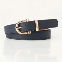 Black Tally vegan leather belt by MANDOTOS with a sleek buckle, shown laid flat on a white background.