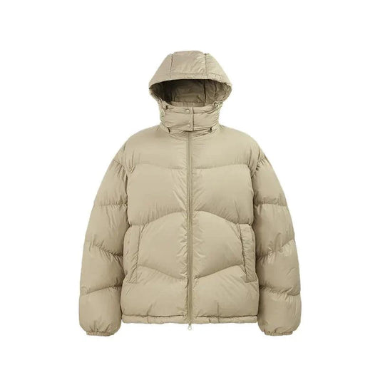Mandotos thin and portable puff down jacket with solid color and hood, lightweight and warm for casual wear.