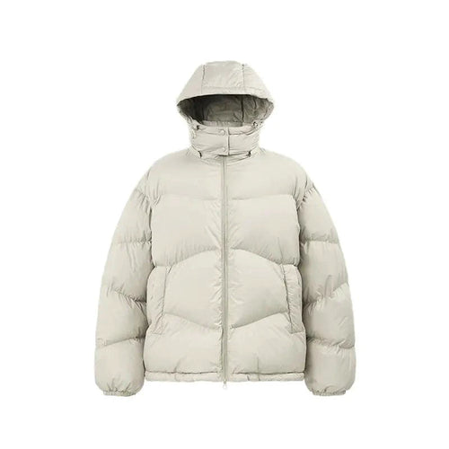 Mandotos thin and portable puff down jacket with solid color, hooded and lightweight for cold weather wear.