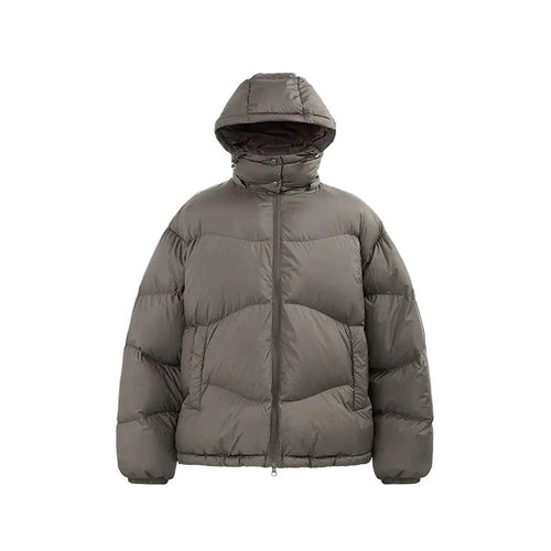 Mandotos thin and portable puff down jacket with solid color, hooded, lightweight design, perfect for cold weather.