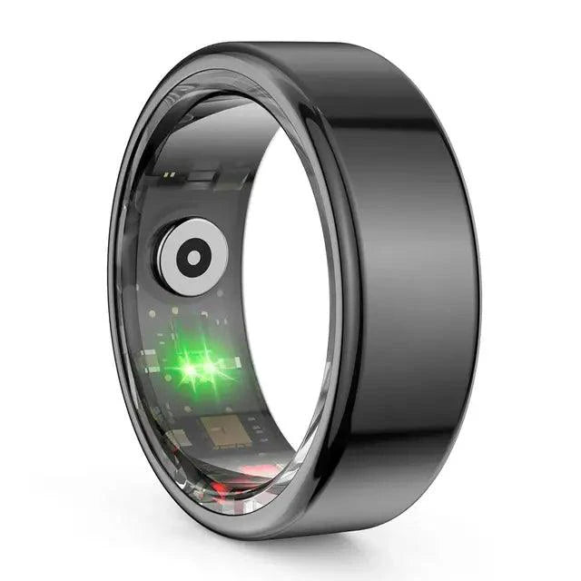 Mandotos Total Health Sync Tracker displaying a digital screen with health metrics and a sleek black design.