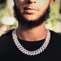Mandotos triple row diamond gold Cuban chain featuring multiple rows of sparkling diamonds and a classic Cuban link design.