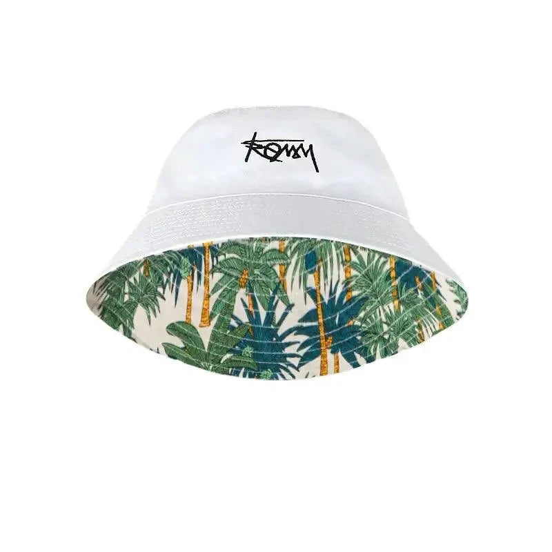 Mandotos Tropical Vibes dual-style men's Hawaiian bucket hat with vibrant tropical print, perfect for outdoor adventures in any season.