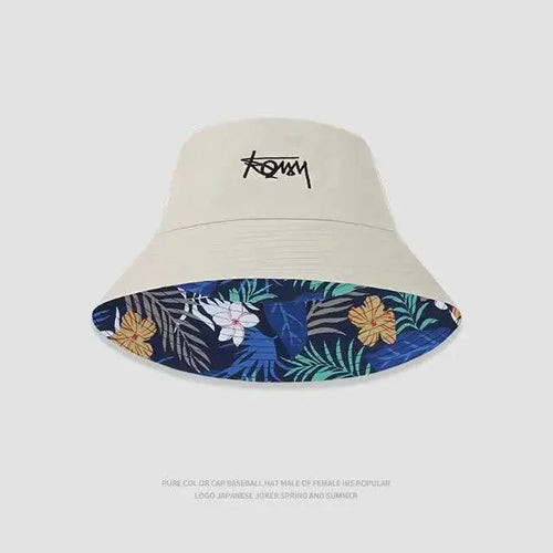 Mandotos Tropical Vibes men's Hawaiian bucket hat with dual-style design, featuring vibrant tropical print for beach and outdoor wear.