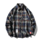 Mandotos unisex checkered long sleeve shirt featuring a classic pattern, button-up front, and collar in casual style.