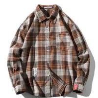 Mandotos unisex checkered long sleeve shirt with a classic pattern and button-up front, displayed on a neutral background.