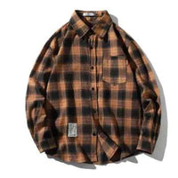 Unisex checkered long sleeve shirt by MANDOTOS featuring a classic red and black plaid pattern, casual and stylish for everyday wear.