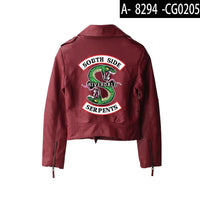 Mandotos Urban Chic Riverdale Jacket displayed on a hanger, featuring a stylish design with a zip closure and trendy collar.