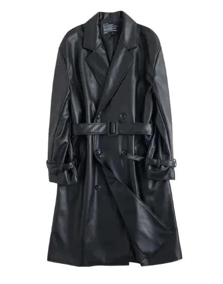 Mandotos Urban Edge men's faux leather jacket showing a sleek black jacket with a modern design and zippered pockets.