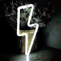 Mandotos USB and battery-powered LED neon lightning sign, glowing with vibrant blue light, perfect for room decor or signage.