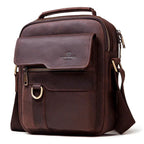 Mandotos vintage leather messenger bag with adjustable strap, front flap and classic design, ideal for everyday use.