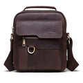 Vintage leather messenger bag by MANDOTOS featuring a classic design with adjustable shoulder strap and multiple compartments.
