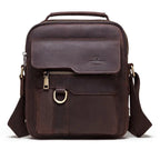 Vintage leather messenger bag by MANDOTOS featuring a classic design with adjustable shoulder strap and multiple compartments.