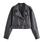 Mandotos washed faux leather jacket with a classic design, featuring a sleek fit and textured finish for stylish casual wear.