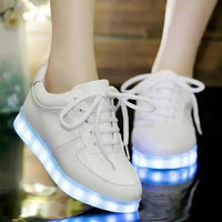 White Light Up Shoes by MANDOTOS with illuminated soles and stylish design for kids' casual wear.