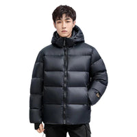 Mandotos winter black and gold down jacket for couples, stylish and warm outerwear with a sleek design and plush filling.
