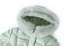Mandotos winter long coat with thickened fur collar, stylish outerwear for cold weather, black with button details.