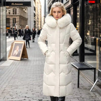 Mandotos winter long coat with thickened fur collar, stylish and warm outerwear for cold weather.
