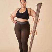 Mandotos winter warmth high waist thermal tights, slim fit and sexy design, perfect for cold weather; close-up of fabric and fit.