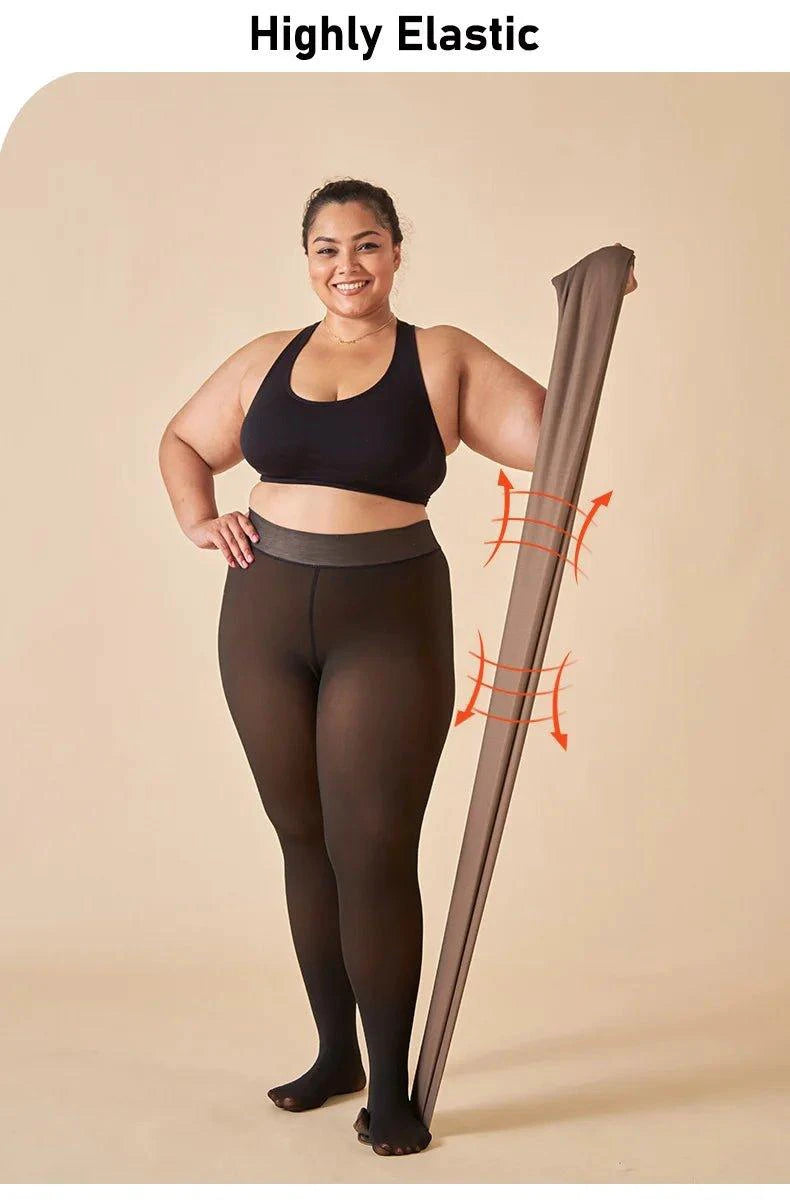 Mandotos winter warmth high waist thermal tights, slim fit and sexy design, perfect for cold weather; close-up of fabric and fit.