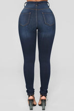 Mandotos women's high waist stretch denim skinny jeans, full length, solid color, hip lift design, slim fit, bleach finish.