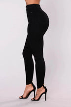 Women’s high waist stretch denim skinny jeans by MANDOTOS, full-length, solid color, with a slimming hip lift design.