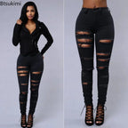 Mandotos women's stretch skinny ripped washed denim jeans with high waist and pencil fit, casual Y2K style pants for women.