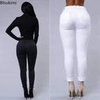 Women's stretch skinny ripped denim jeans by MANDOTOS, high waist, washed denim, casual Y2K style, tapered fit, casual trousers