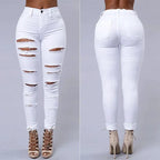 Mandotos women's high waist skinny ripped washed denim jeans, casual Y2K style, with distressed holes and a fitted pencil silhouette.