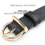 Mandotos women's thin fashion pin buckle belt in genuine soft PU leather, styled with cargo pants and jeans.