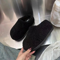 Mandotos women's retro fleece-lined platform shoes with chunky sole and stylish design for casual and trendy wear.
