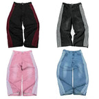 Mandotos Y2K baggy jeans with vintage striped embroidery, wide-leg streetwear sweatpants for men and women, hip hop casual style.