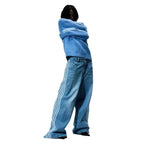 Mandotos Y2K baggy jeans with vintage striped embroidery, wide-leg fit, casual streetwear style for men and women.