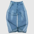 Mandotos Y2K Baggy Jeans with striped embroidery, vintage style, wide-leg fit, casual streetwear for men and women.
