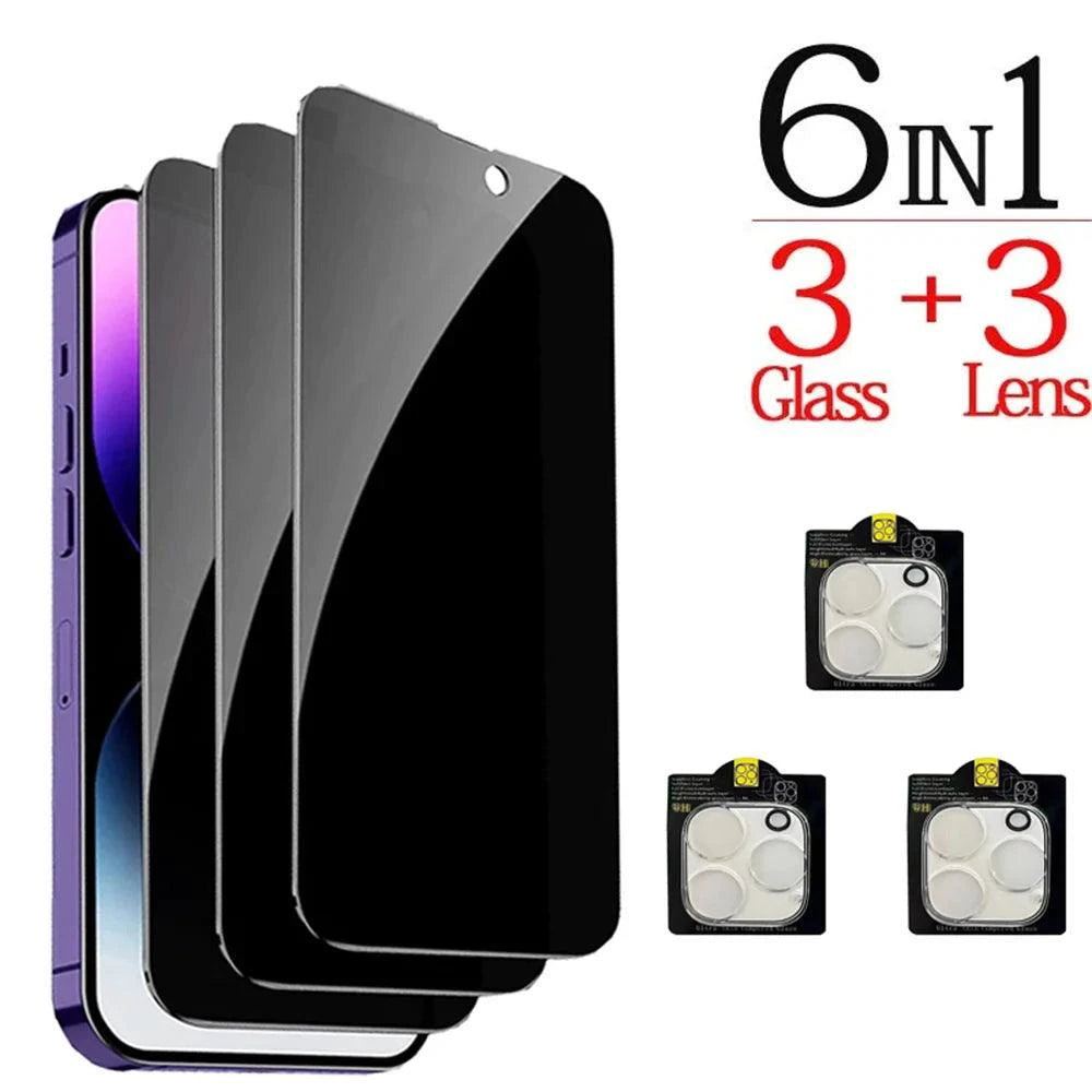 NHIPPLN anti-spy glass and privacy screen protector for iPhone 16, 15, 14, 13 Pro Max with camera protection film.