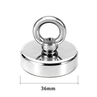 Super strong neodymium fishing magnet with countersunk hole and eyebolt, ideal for salvage and magnetic fishing tasks.