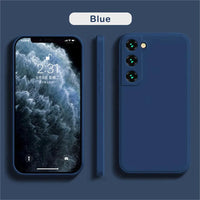 Luxury silicone case for Samsung Galaxy S24, S20, S21, S22, S23, Note 10, 20 featuring sleek design and liquid protection.