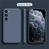 Luxury silicone phone case for Samsung Galaxy S24, S20, S21, S22, S23, Note 10, 20, with sleek design and liquid protection.